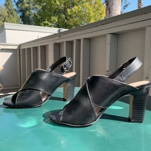 Black open toe heeled sandals